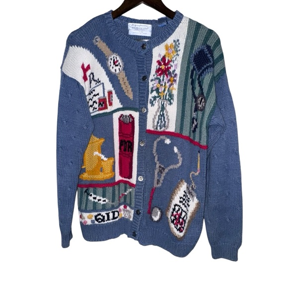 Northern Isles Vintage Folk handknit Cardigan Grannycore nursing medical Sweater - Picture 2 of 7